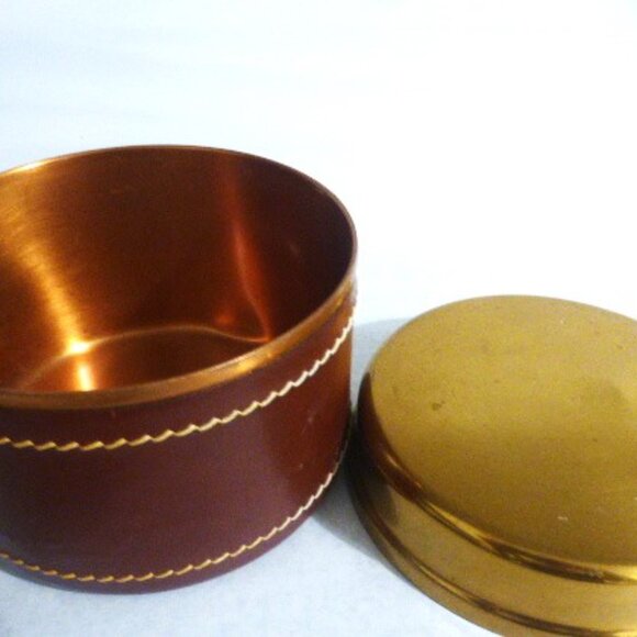 DUK-IT HUMIDOR & 2 Tobacco Cans Leather-Wrapped Copper Body Brass Lids - Picture 6 of 10